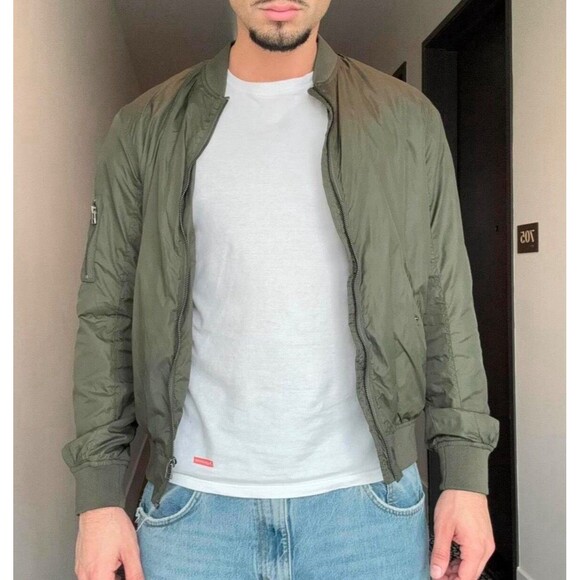 H&M HVintage Rare Nylon Bomber Jacket Shiny Silky Glanz Green Size L - Picture 8 of 8